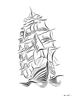 Barthélémy - Grand voilier - Encre sur papier - 50x65cm-8